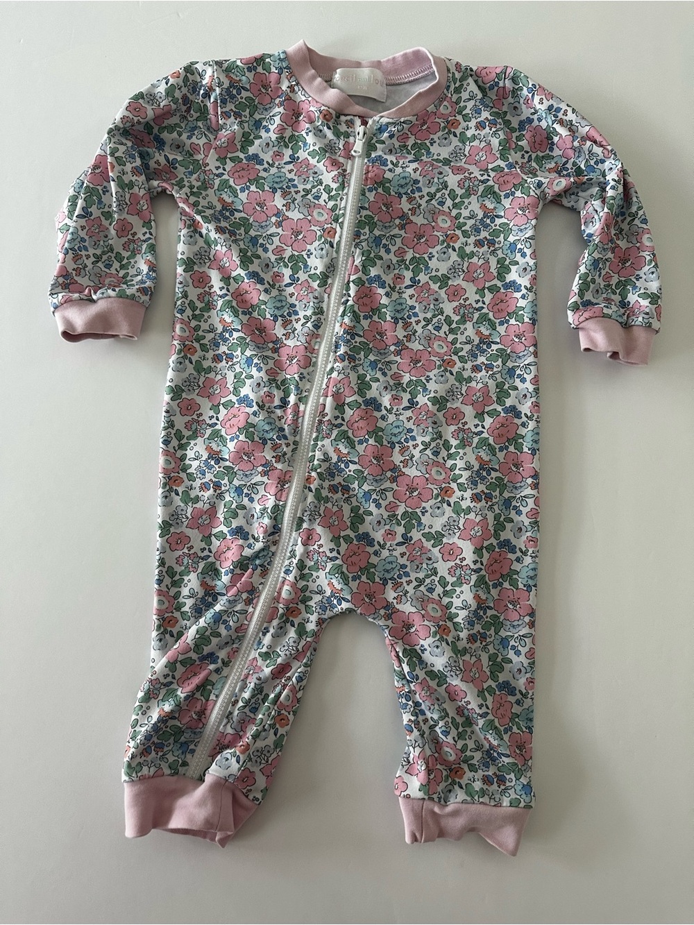 Cecil And Lou Floral Cotton Zipper Pajamas, 12 Months Baby Girl